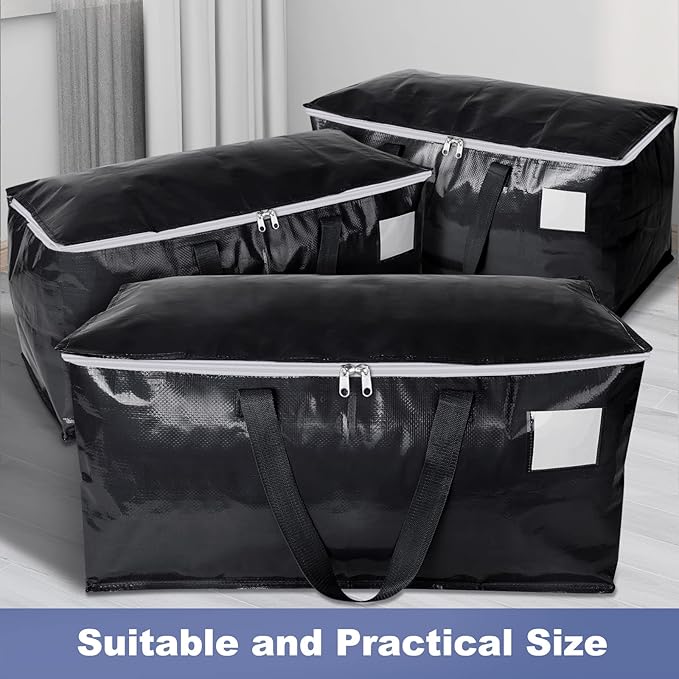 Heavy Duty Moving Boxes-Moving Bags with Zipper, Black-6 Pack