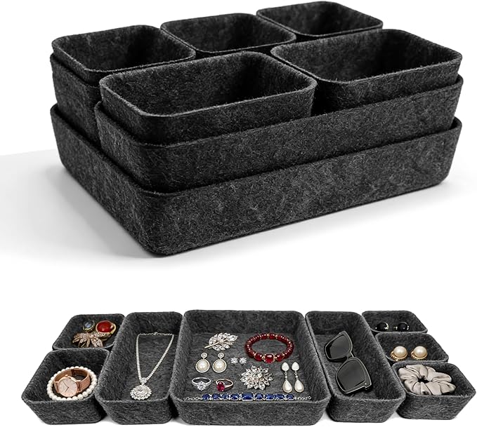 8pcs Felt Desk Drawer Organizer Tray, Charcoal