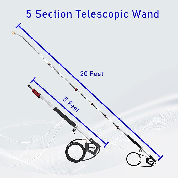 M MINGLE Telescoping Pressure Washer Wand, 20 Feet Aluminum High Power Washer Telescopic Spray Wand with 2 Extension Wands, 5 Spray Nozzle Tips