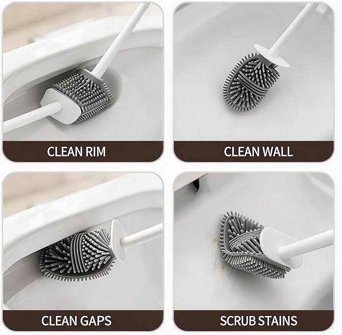 Wall-Mounted Toilet Brush Set with Crevice Tool - [TPR Flexible Head] for [Rim Jet & Crevice Cleaning] - [Draining Holder] for Bathroom, 0.55 lbs, 1.1 lbs Max Load