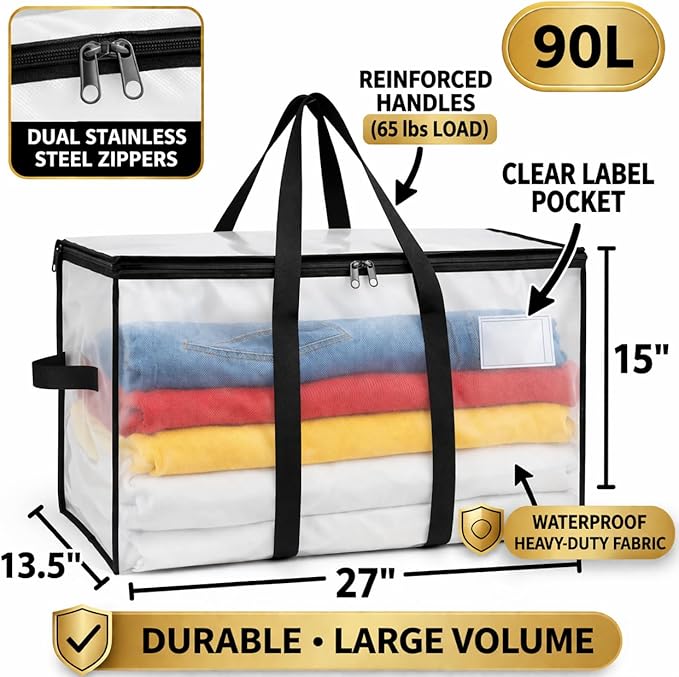 2-Pack Comforter Storage Bags with Zipper and Handles (90L)
