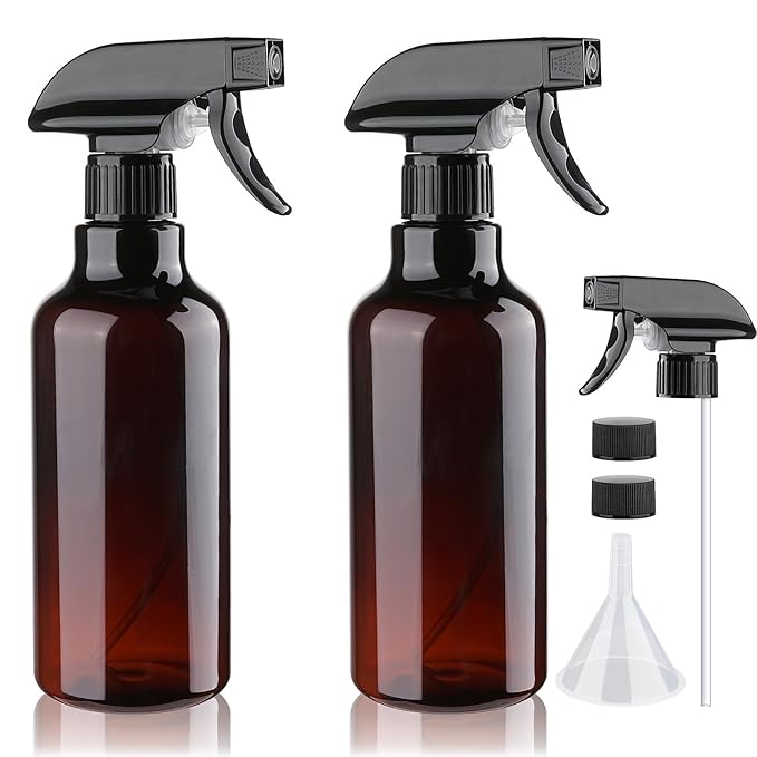 Plastic Spray Bottles Empty Spray Bottle 16.9oz/500ml 2 Pack Heavy Duty Spraying Bottles Mist/Stream Water Bottle for Cleaning Solutions, Essential Oils, Hair (Amber)