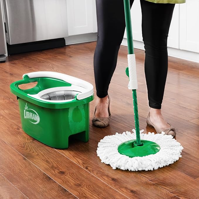 Libman Tornado Spin Mop System with 2 Refill Heads, Microfiber Spinning Mop and Bucket with Wringer Set for Home, Floor Cleaning of Hard-Wood, Laminate, Tile, All Surface Cleaner, 3 Total Mop Heads