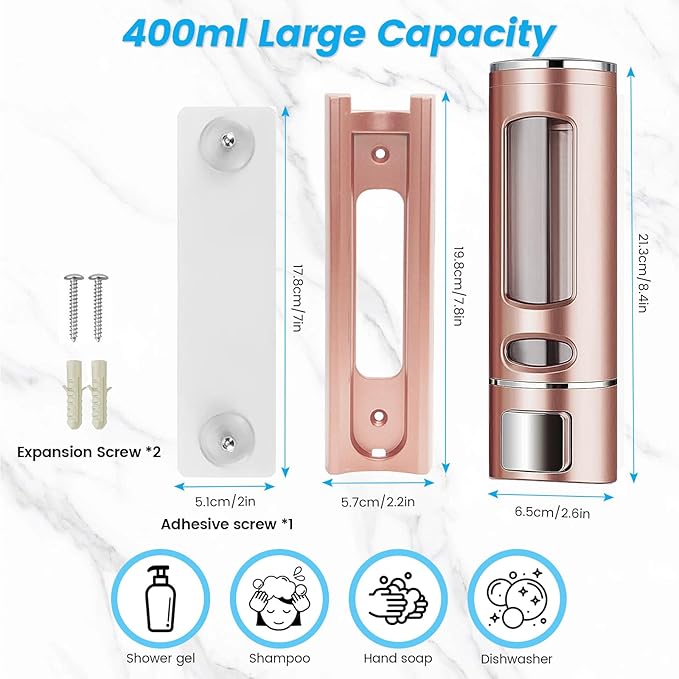 Single Wall Mounted Hand Soap Dispenser, 13.5oz/400ml Pink Bathroom Shower Dispenser Refillable Liquid Lotion Soap Dispenser for Bathroom Kitchen Hotel (Pink)