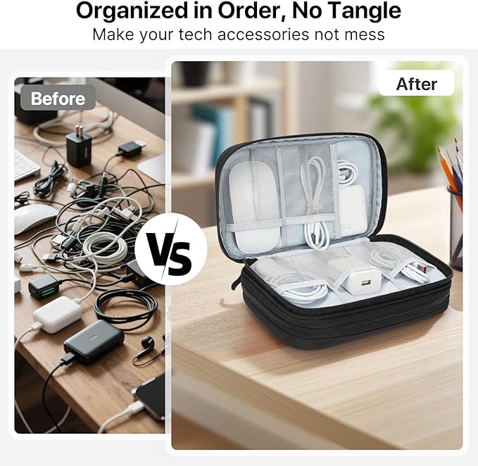 Skycase Tech Pouch - Lightweight Electronics Organizer Travel Case - Double Layers Cable Organizer - All-in-One Storage Bag for Charger, Cord, Phone, Flash Drive, Essentials