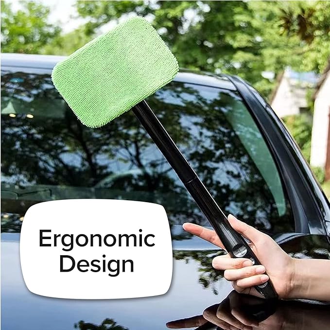 Windshield Wizard Cleaning Tool, AS-SEEN-ON-TV, Cleans Windshields Without Reaching, Microfiber Window Cleaning Device w/Extra Bonnet & Spray Bottle, Long Detachable 16” Handle, Fits in Glovebox