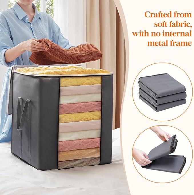 120L Extra Large Blanket Storage Bags, Storage Bin with Lids 2 Pack