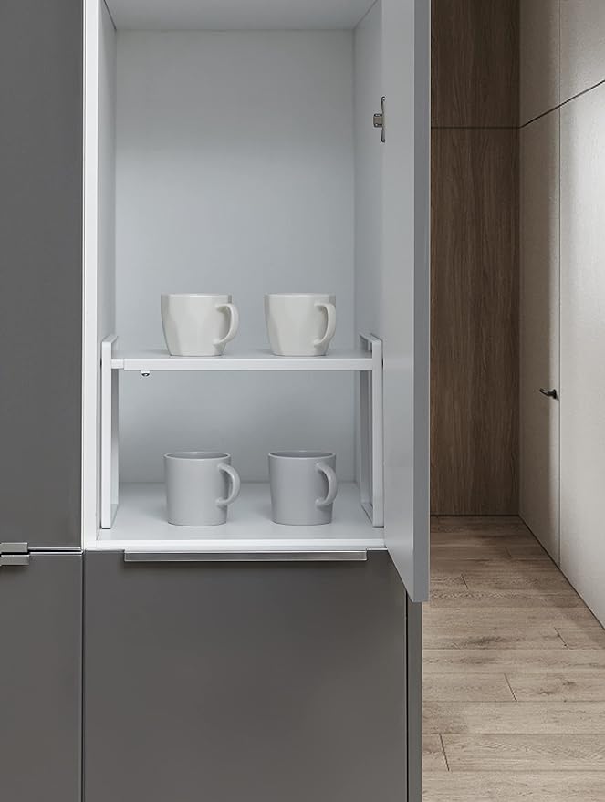 Nxconsu Expandable Cabinet Shelf Organizer Riser for Kitchen Pantry Cupboard Under Sink Countertop Home Storage Organization Rack Space Saver Freestanding Heavy Duty Nonslip Stackable White Large