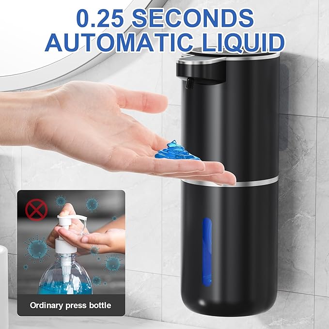 Automatic Soap Dispenser, 4 Soap Volume Levels Adjustable, 0.25S Soap Deliver, 380ML Capacity/ 1200mAh Touchless Sensor Pump, Wall Mount/Placed Flat for Kitchen, Bathroom