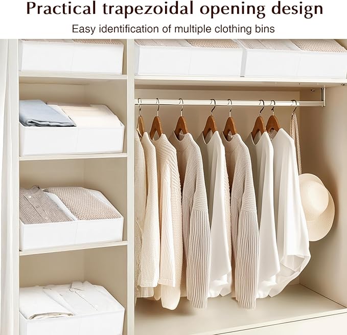 Homsorout Closet Organizers and Storage Bins - 8 Pack Collapsible Divided Trapezoidal Cube Storage Bins Baskets with Orange Handle for Organizing Clothes Blankets, Toys, Books, Towels(White)