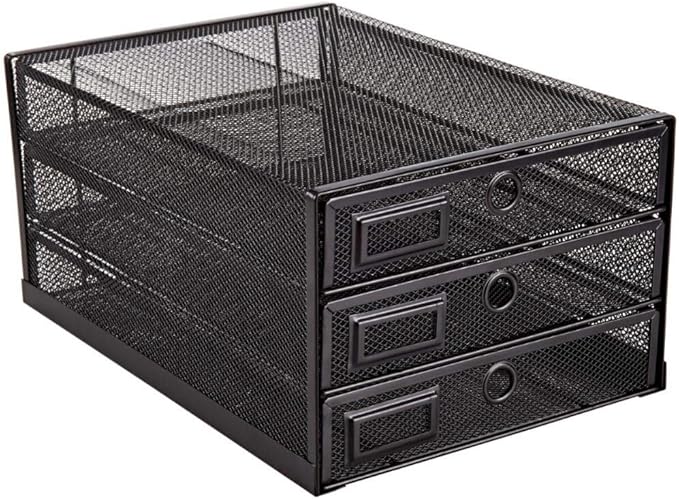 Annova Desk Organizer Wire Mesh 3 Tier Sliding Drawers Paper, Black