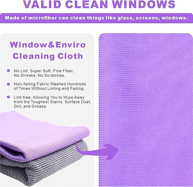 Korwεx Basic Package, Window Cleaning Cloth (Purple) and Enviro Cloth (Grey), Glass Cloth, Lints Streaks Scratches Free, Only Water, No Chemical Needed, (Purple 1 Pack, Grey 1 Pack)