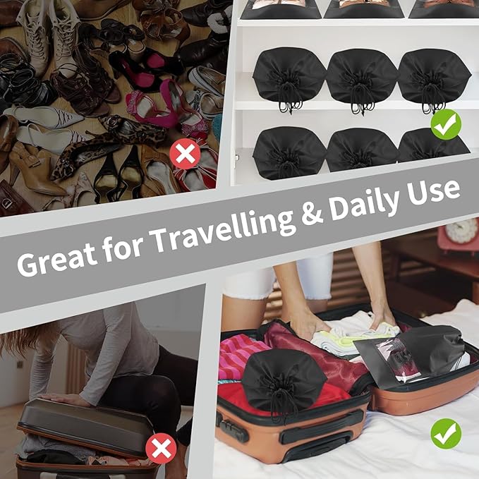 20 Pack Shoe Bags for Travel, 20, Black