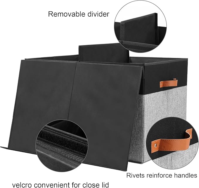 Gowee Large Toy Storage Box with Lid, Sturdy Toys Storage Chest Bin Organizer Basket with Dividers for Kids, Boys, Girls, Nursery, Closet, Bedroom, Playroom 26"x17" x17" (Black and Grey)