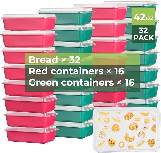 32 Pack 42 oz Meal Prep Containers, Reusable Plastic Food Prep Storage Containers with Printed Lids, Stackable, Leakproof, Microwave & Freezer & Dishwasher Safe,To Go Take Out Box, Bread