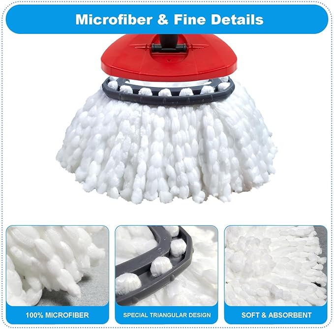 Easywring 1-Tank System,Mop Replacement Heads for O-Ceda Mop Replace Head, Spin Mop Heads Replacements, Microfiber Spin Mop Refills, Easy Cleaning Mop Head Replacement (White-3pcs)