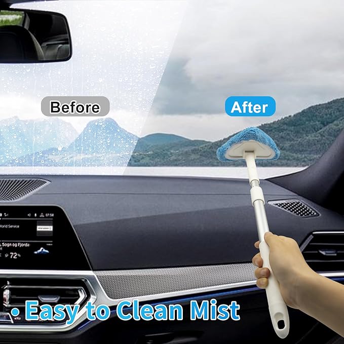 BITOPE Windshield Cleaning Tool, 26" Adjustable Handle, 3pcs Microfiber Pads, Ideal for Cleaning Inside Exterior SUVs, Trucks, RVs