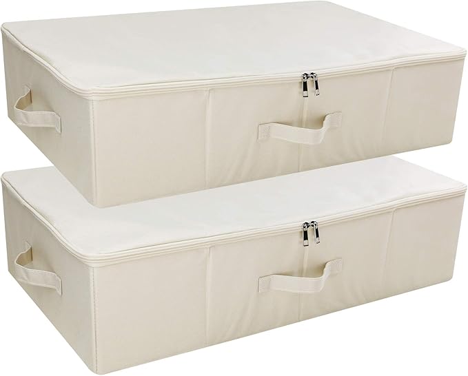 iwill CREATE PRO Pack of 2, Collapsible Rigid Storage Baskets for Underbed Organizer, Good for Clothing, Shoes, Bedding in Wardrobe, College Dormitory, Apartment Shelves Use, Beige