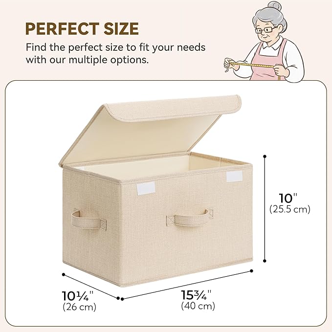 GRANNY SAYS Stoarge Basket with Lid, Decorative Storage Boxes, Closet Storage Bins for Clothes, Collapsible Stackable Organization, Khaki&Brown, 2-Pack