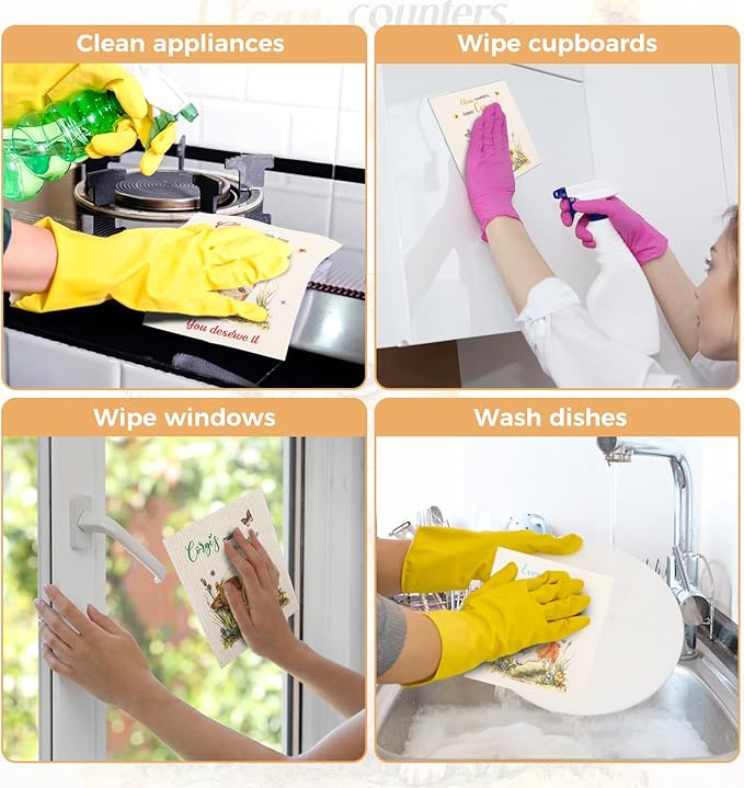 wlich 10PCS Swedish Dishcloths for Kitchen, Reusable Dish Rags for Washing Dishes with Clips, Non-Scratch Kitchen Towels and Dishcloths Sets, Washable Swedish Dish Cloths, No Odor(Dog)