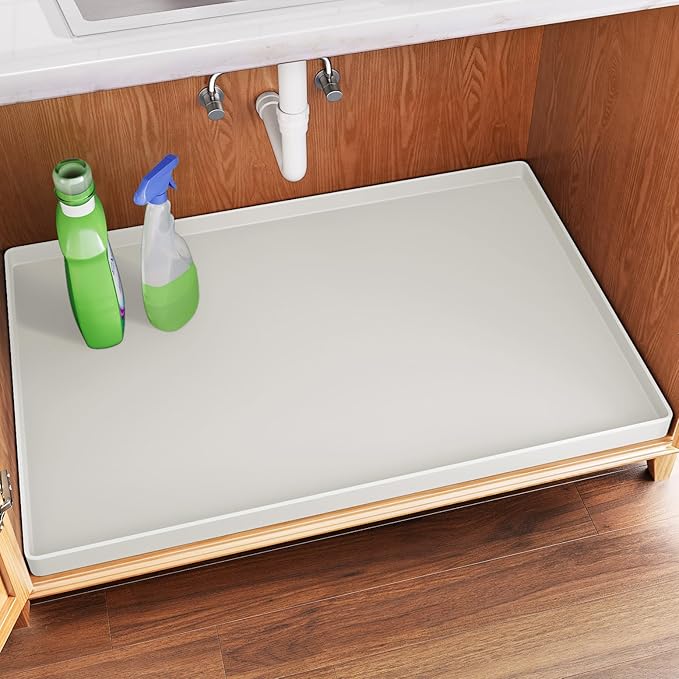 FLATO Waterproof Under Sink Mat 28" x 19" Shelf Liner for Kitchen and Bathroom, Cabinet Protector, Organizers and Storage, Flexible Silicone Drip Tray