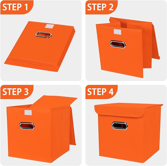 Closet Organizers Fabric Storage Bins With Lids Collapsible Cube Storage, Orange
