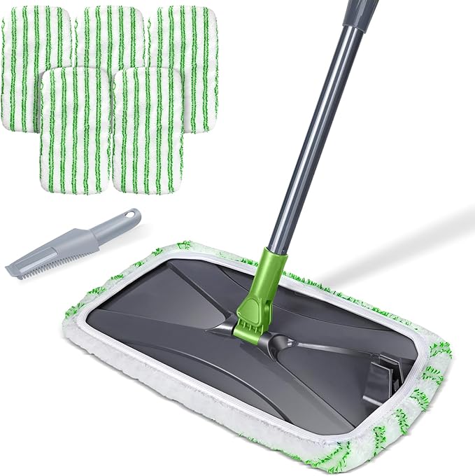 MASTERTOP Dust Mop for Hardwood Floors, Extra Large Microfiber Flat Mop with 5 Wet & Dry Reusable Pads, Hardwood Mops with Telescopic Handle for Laminate, Tile, Vinyl