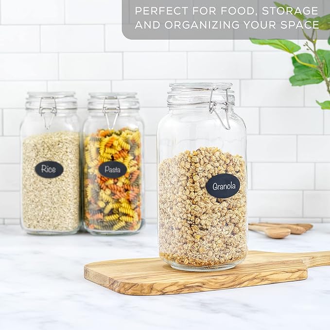 JoyJolt Airtight Glass Jars with Lids Set of 3. 78oz Glass Jar with Lid and 6 Silicone Seals! Large Glass Food Storage Containers. Square Mason Jar