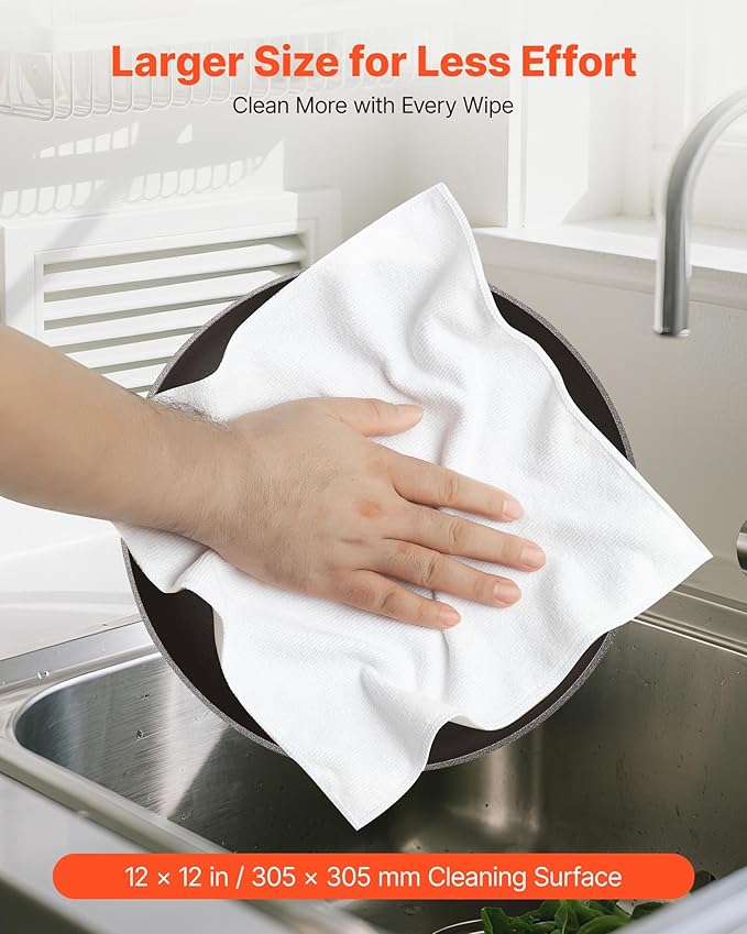 VEVOR 50 Pack White Microfiber Cleaning Cloth, 12 x 12 in Premium Microfiber Towels, Lint-Free and Scratch-Free, Absorbent Cleaning Rags for Car, Household, Kitchen, Window, SPA, Hotel & Bathroom