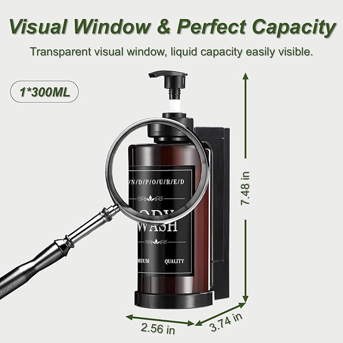 Shampoo and Conditioner Dispenser for Shower Wall, Body Wash Dispenser with 5 Waterproof Labels, No-Drill Wall Mounted Shower Soap Dispenser for Bathroom Decor Upgrade - Brown 1 Chamber