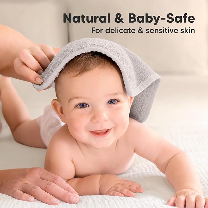 6-Pack Baby Washcloths – Soft Absorbent Viscose from Bamboo Washcloths for Face, Body, Baby Towels for Newborn, Kids, Toddlers, Infant, Gentle on Sensitive Skin, 10x10 Reusable Face Towels (Heather)