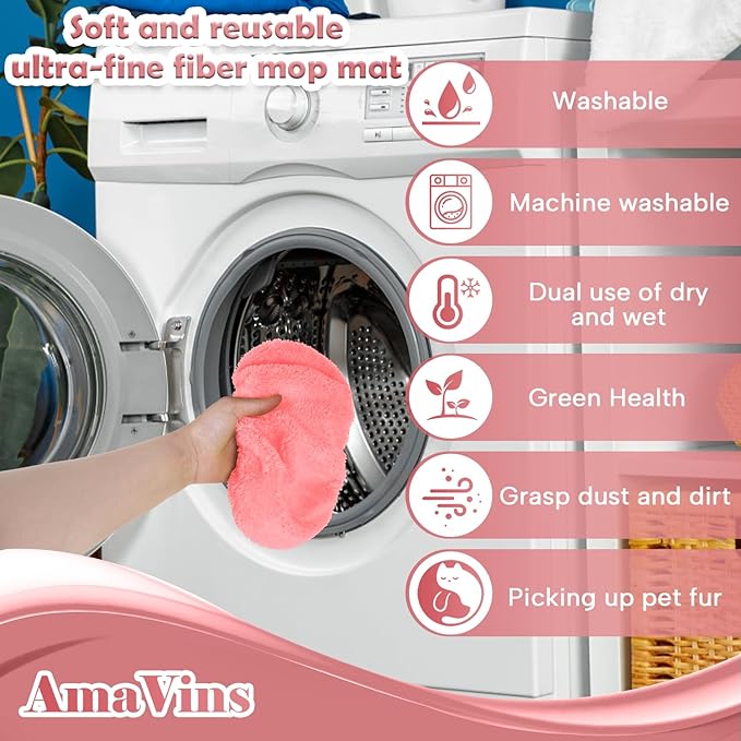 AmaVins 5 Pack Reusable Microfiber Mop Pads Compatible with Swiffer Sweeper, Wet and Dry Flat Cover, Washable Pads for Surface/Hardwood Floor Cleaning (Mop is Not Included)