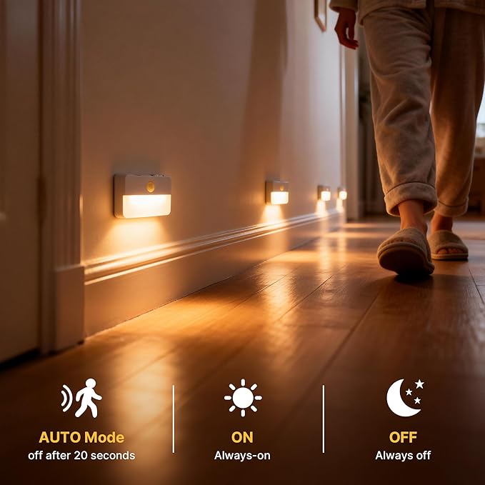 6 Pack Rechargeable Motion Sensor Stair Lights Indoor, Automatic Activated LED Night Light Wireless Battery Powered Portable Hallway Step Toilet Closet Lamp for Bedroom Kitchen ﻿