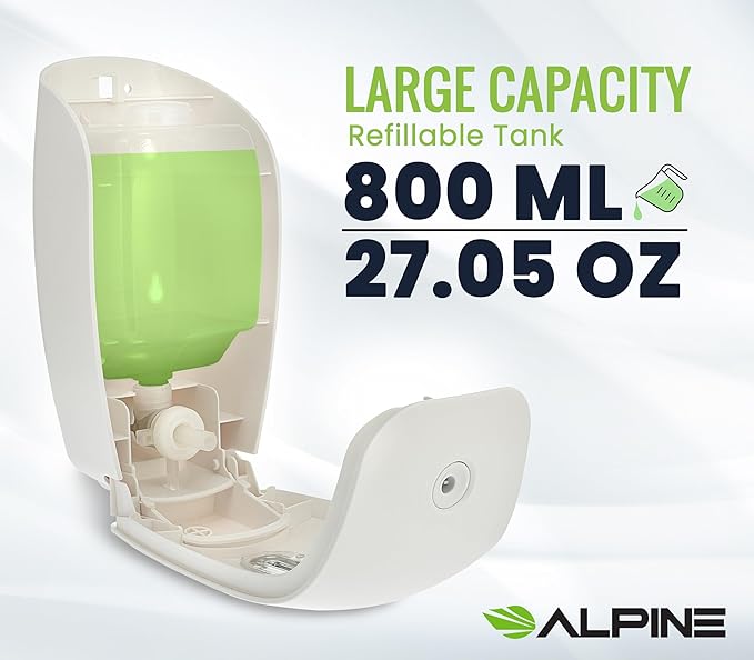 Alpine Manual Soap Dispenser Wall Mount - Commercial Soap Dispenser Wall Mounted for Liquid Soap & Hand Sanitizer in Bathroom, Kitchen, Refillable Large 800 ml Capacity (White)