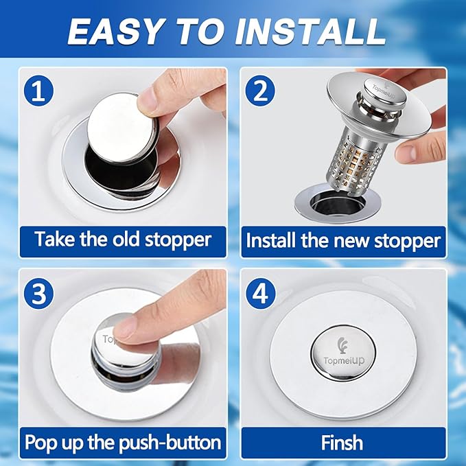 Sink Stopper Hair Catcher(New-2pcs), Pop-up Sink Drain Strainer with Removable Stainless Steel Strainer Basket Hair Catcher