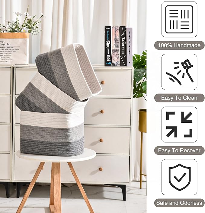 Storage Baskets for Organizing Shelves, Gradient Grey