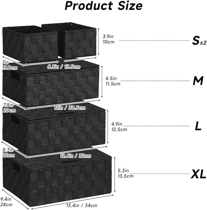 Woven Polypropylene Basket Set of 5, Woven Storage Basket, Woven Strap Baskets