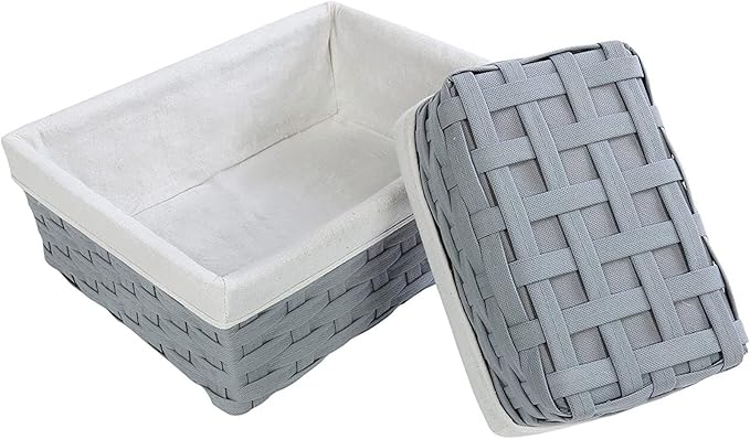 Wicker Nesting Baskets with Cloth Lining, 5-Pack Gray Rectangular Set