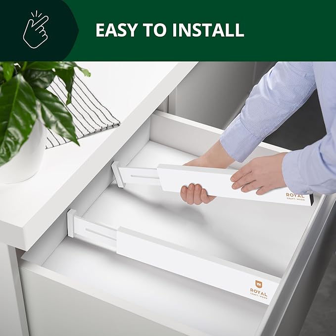 Bamboo Drawer Dividers Organizers, Adjustable Drawer Separator Splitters, White