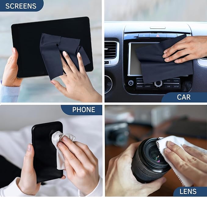 Microfiber Cleaning Cloth (Pack of 8) Ultra-Soft Cleaning Cloth for Glasses, iPhone Camera Lens, Screens & More