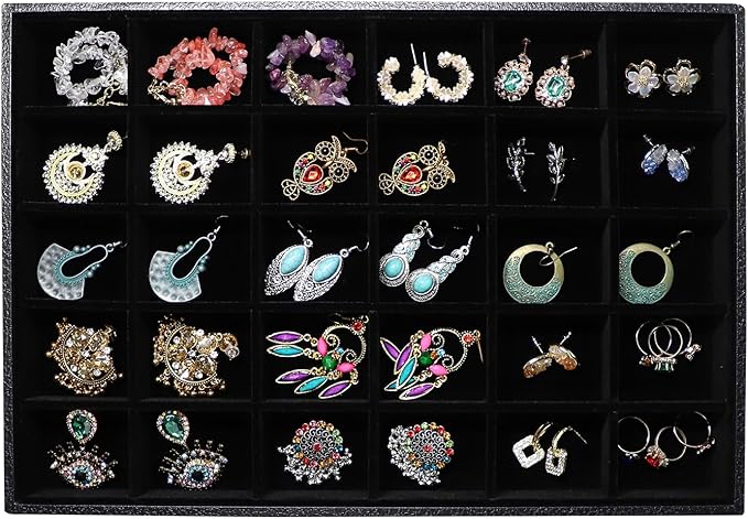 Wudygirl Velevt Stackable 30 Grid Jewelry Tray Display Rings Bracelet Earring Necklace Jewelry Tray Showcase Display Organizer (30 Grid)