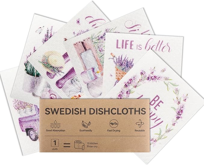 Lsnisni Swedish Dishcloths for Kitchen, 6 Pack Swedish Dish Cloths, Washable Kitchen Cloth, Reusable Paper Towels, 100% Biodegradable, Super Absorbent, Quick Drying