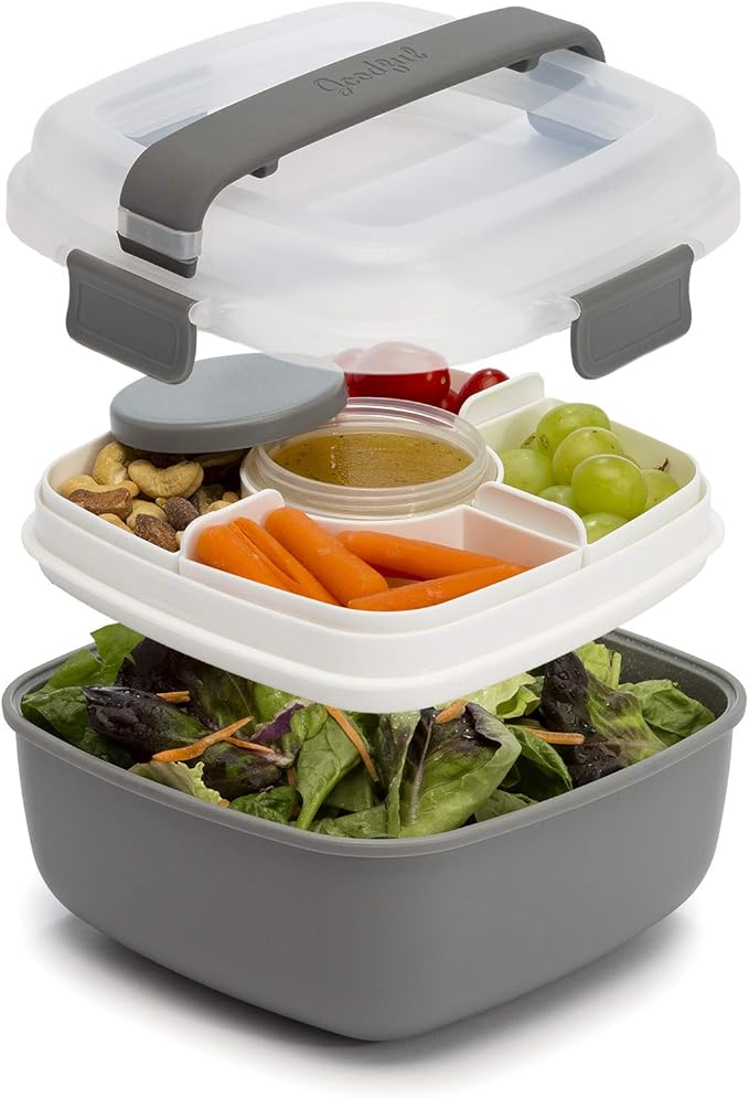 Goodful Stackable Lunch Box Container, Bento Style Food Storage with Removeable Compartments for Sandwich, Snacks, Toppings & Dressing
