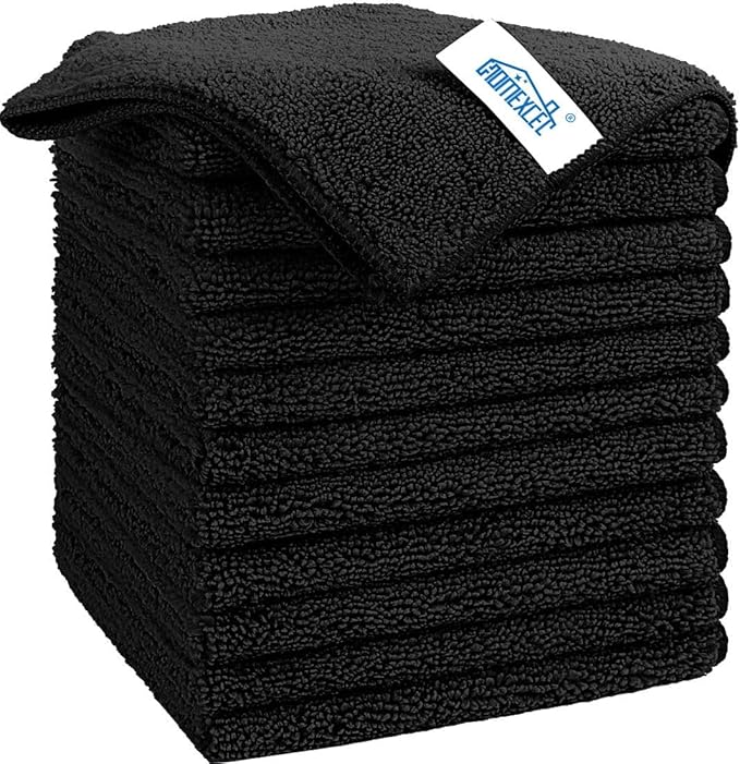 HOMEXCEL Black Microfiber Cleaning Cloth, 12 Pack Premium Microfiber Towels for Cars, Lint Free, Scratch-Free, Highly Absorbent, Reusable Cleaning Rags for Car, Household, Kitchen, Window, 11.5"X11.5"