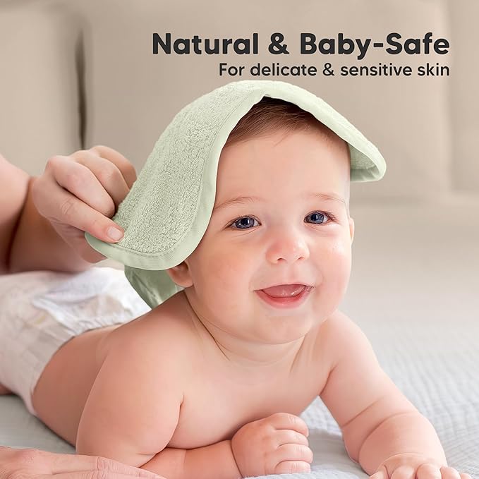 6-Pack Baby Washcloths – Soft Absorbent Viscose from Bamboo Washcloths for Face, Body, Baby Towels for Newborn, Kids, Toddlers, Infant, Gentle on Sensitive Skin, 10x10 Reusable Face Towels(Verde)