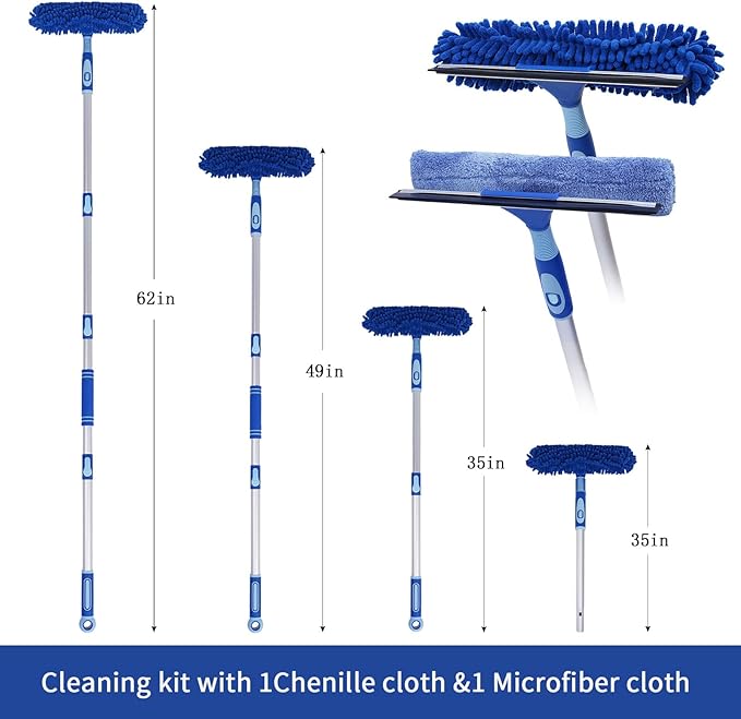LOMIDA Professional Window Squeegee Kit - 62" Lightweight Aluminum Pole
