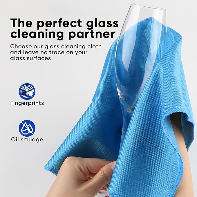 HOMEXCEL Microfiber Glass Cleaning Cloths 6 PK, Lint Free Streak Free, Reusable Microfiber Magic Cleaning Cloth for Cleaning Windows, Glasses, Mirrors