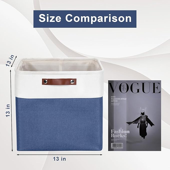13x13 Cube Storage Bins, Collapsible Fabric Storage Box, NavyBlue&White
