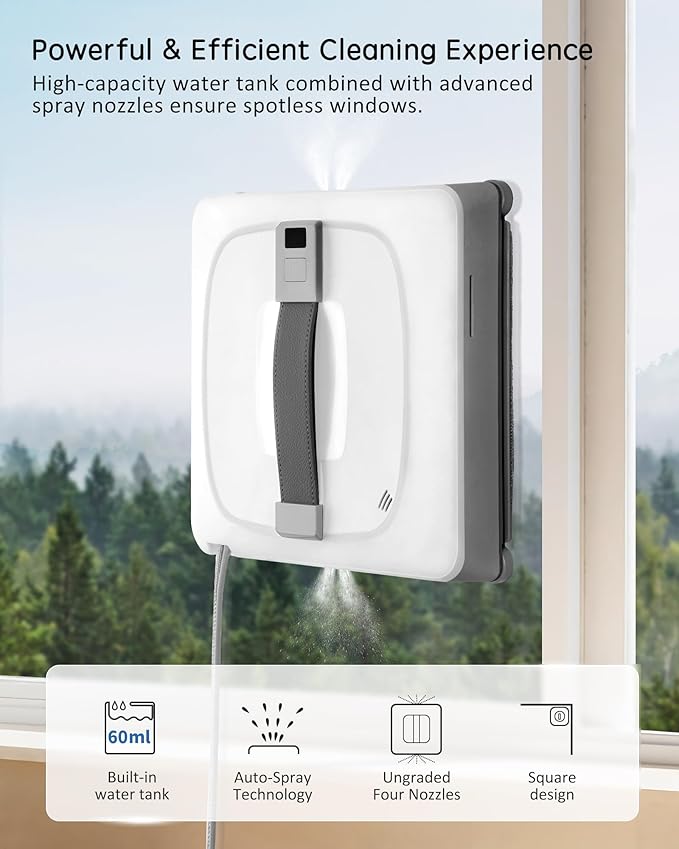 Yoolax Window Cleaning Robot 2.0, Intelligent Robot Window Cleaner with Dual Cross Water Spray Technology, Ungraded 6 Cleaning Paths, Edge Detection System, App & Remote Control, White