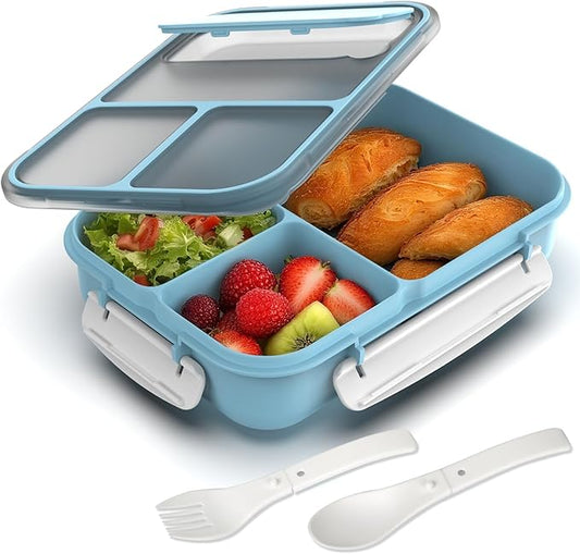WHALEHOUSE Large Capacity Bento Box for Adult, 1700ML 3 Compartments Lunch Box with Utensil, Airtight Food Container with Lids for Meal Prep, Microwave/Dishwasher/Freezer Safe, On the Go (Blue)